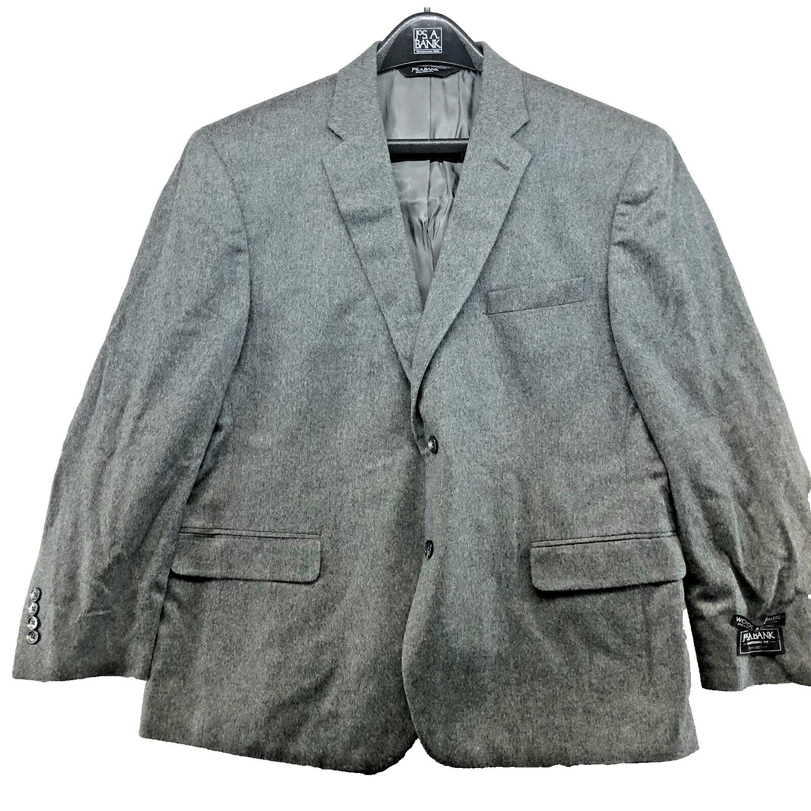 New Wool Cashmere Jos A Bank Traditional Fit Grey Suit Jacket Size 46s Short Men